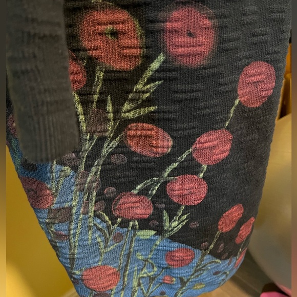 Donna White Coats Single Button Floral Hand Painted Knit Duster Cardigan-M - Picture 6 of 7